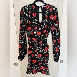 Long-sleeve floral wrap dress